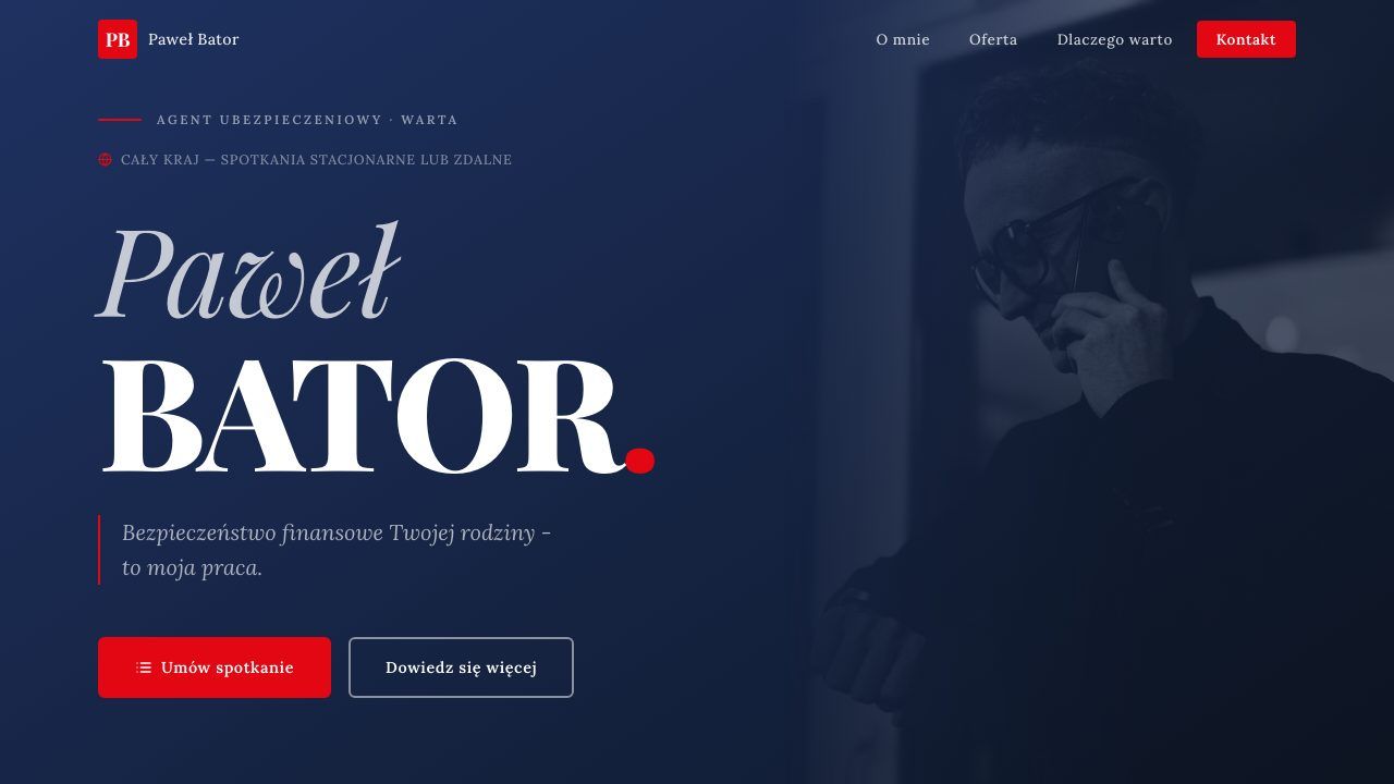 pawelbator.pl – Strona landing page dla agenta ubezpieczeniowego Warta – Paweł Bator.