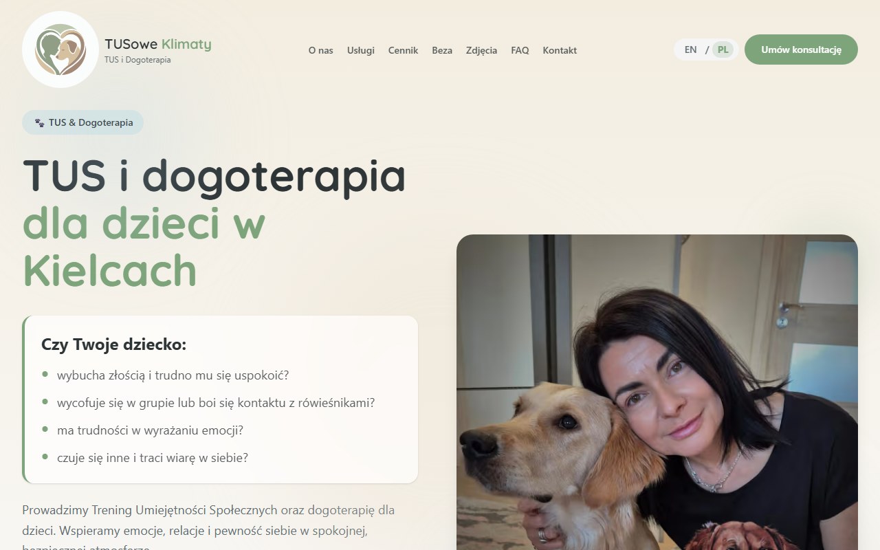 tusoweklimaty.pl – Strona internetowa dla Tusowe Klimaty - Dogoterapia.